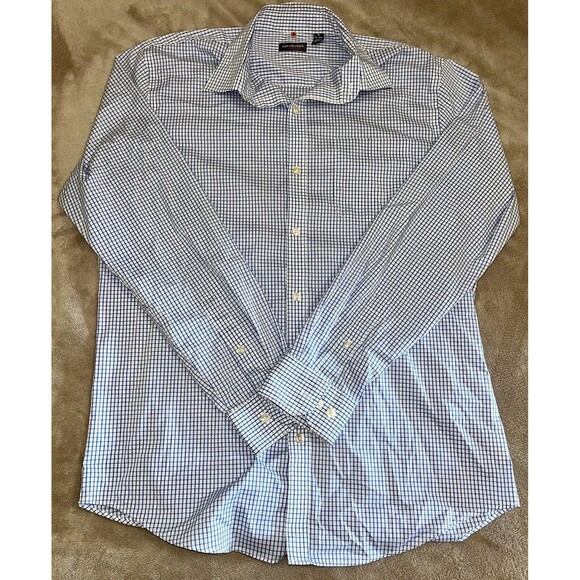 Van Heusen Other - Van Heusen Dress Shirt 15 - 15 1/2 Size Medium Blue Traveler Checked Pattern